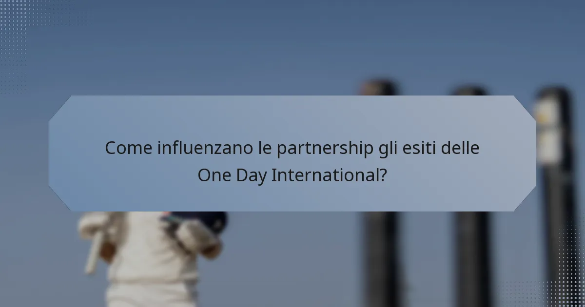 Come influenzano le partnership gli esiti delle One Day International?