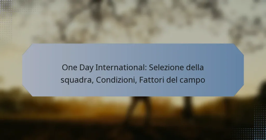 One Day International: Selezione della squadra, Condizioni, Fattori del campo