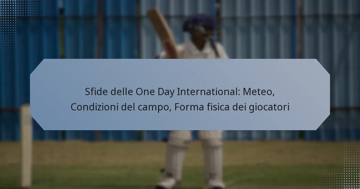 Sfide delle One Day International: Meteo, Condizioni del campo, Forma fisica dei giocatori