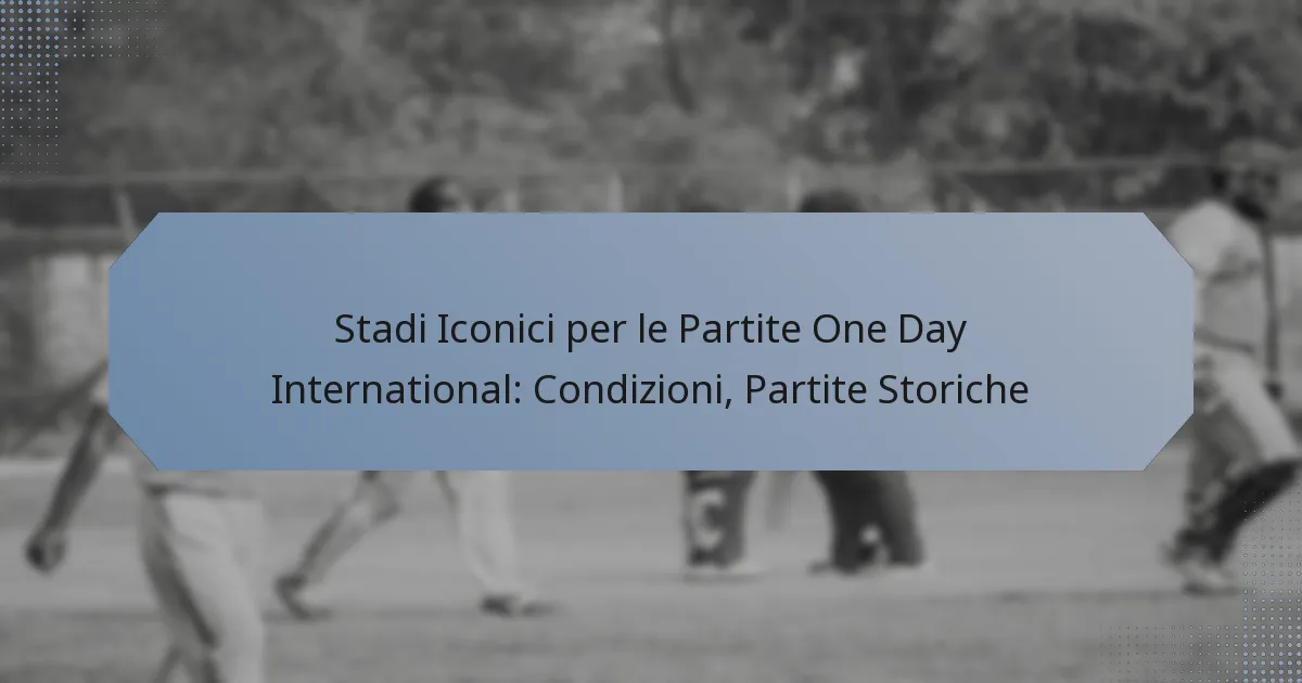 Stadi Iconici per le Partite One Day International: Condizioni, Partite Storiche
